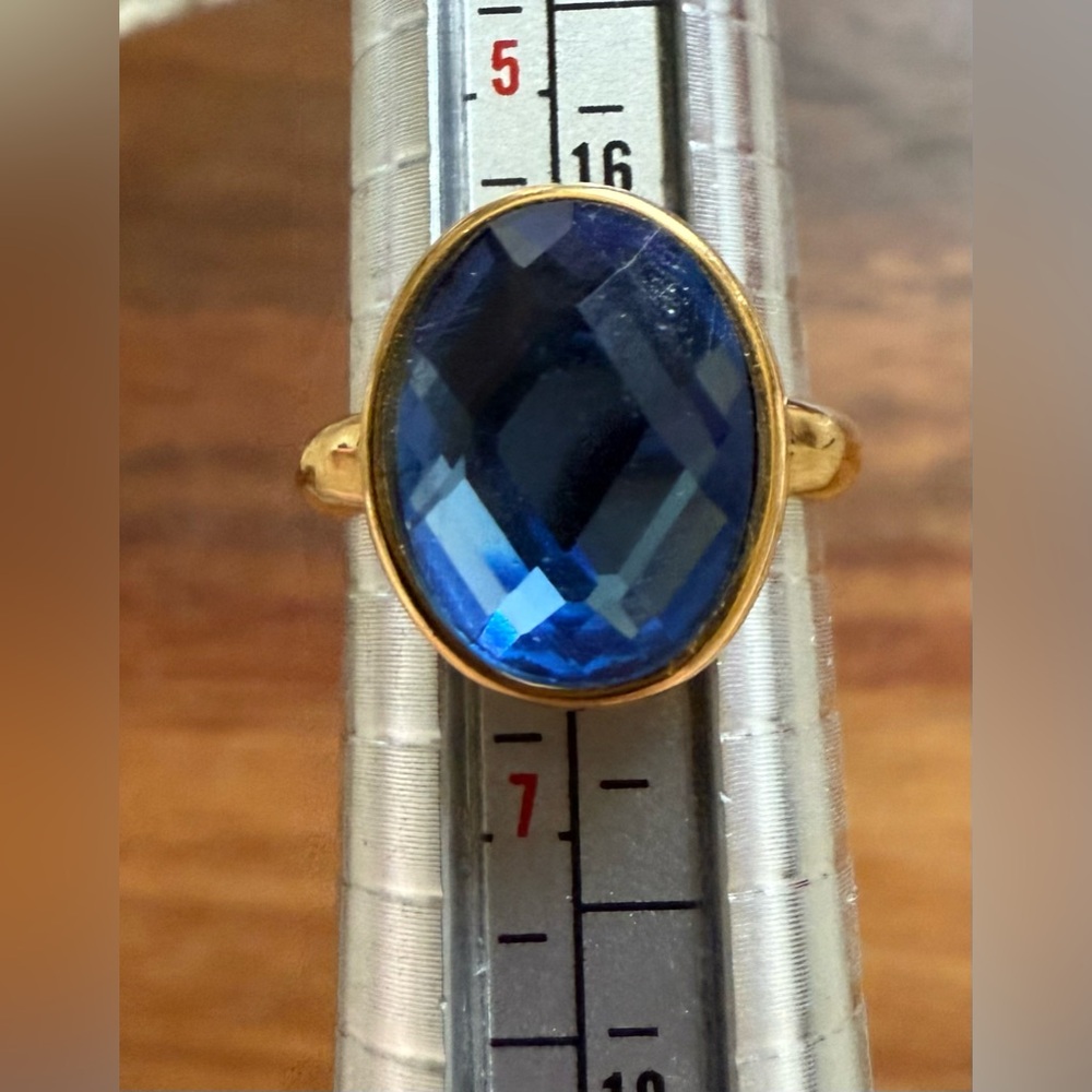 Fashion Elegant Gold and Blue Glass Ring Size 6